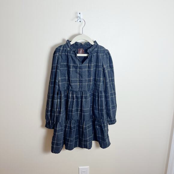 Cat & Jack Plaid Tiered Peasant Dress Size 8 (M) Gray Pockets - Picture 5 of 9